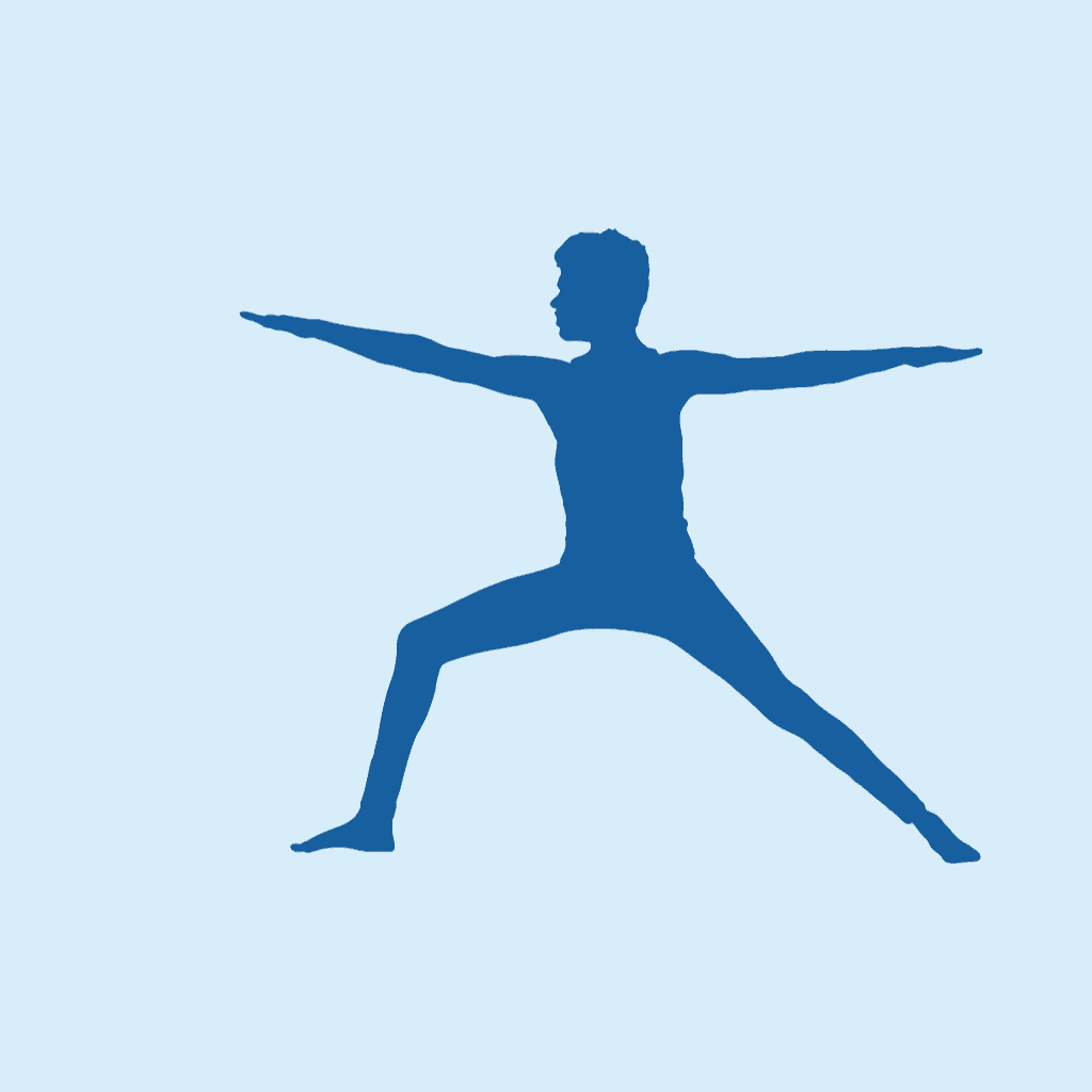 Outline image of person practicing Warrior II yoga pose. Learn yoga meditation with MeditationAir