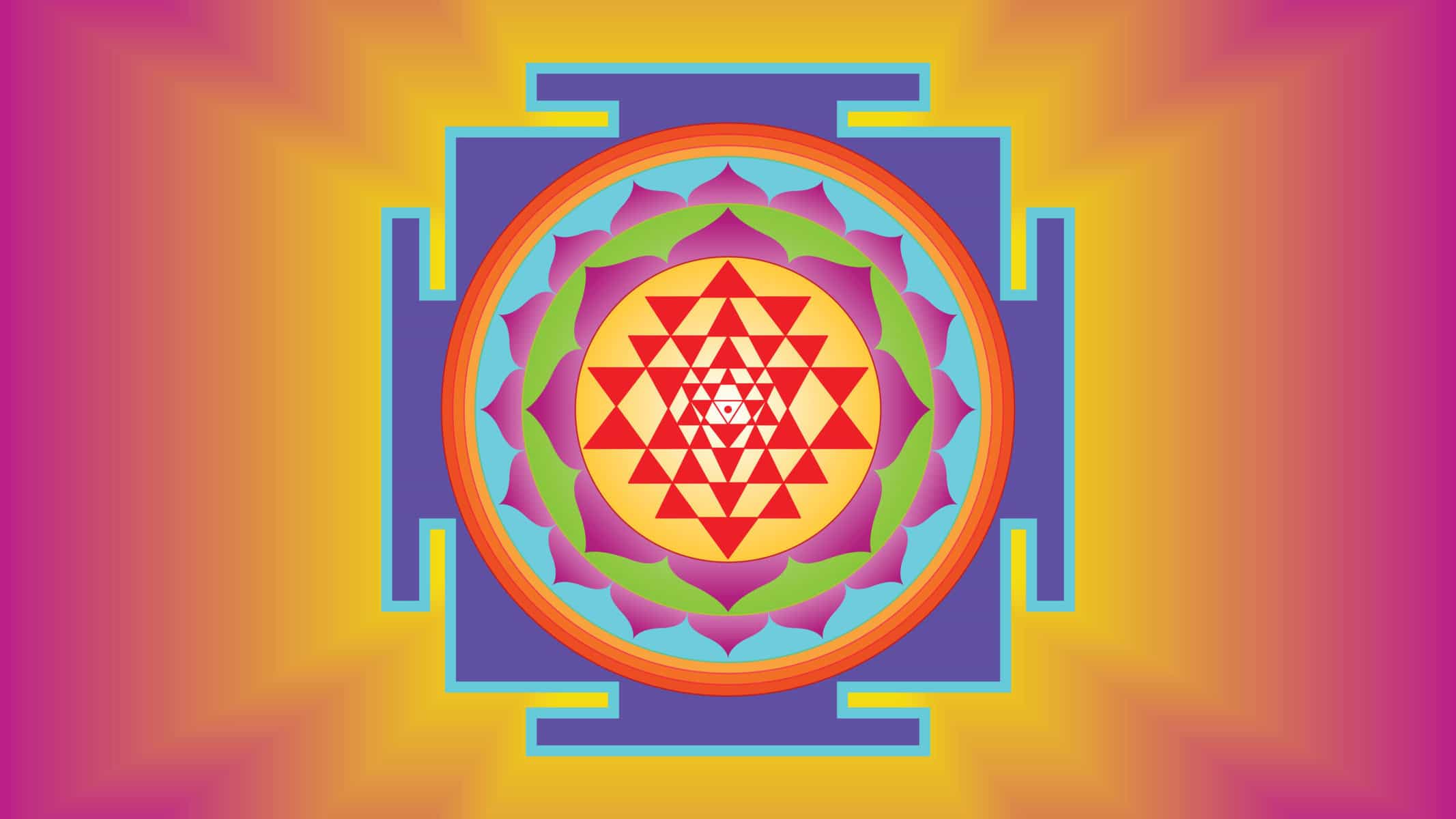 Image of a colorful Sri Yantra mandala. Visualizaton meditation techniques.